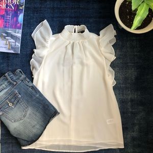 1 STATE Flutter Sleeve Smocked Neck Blouse